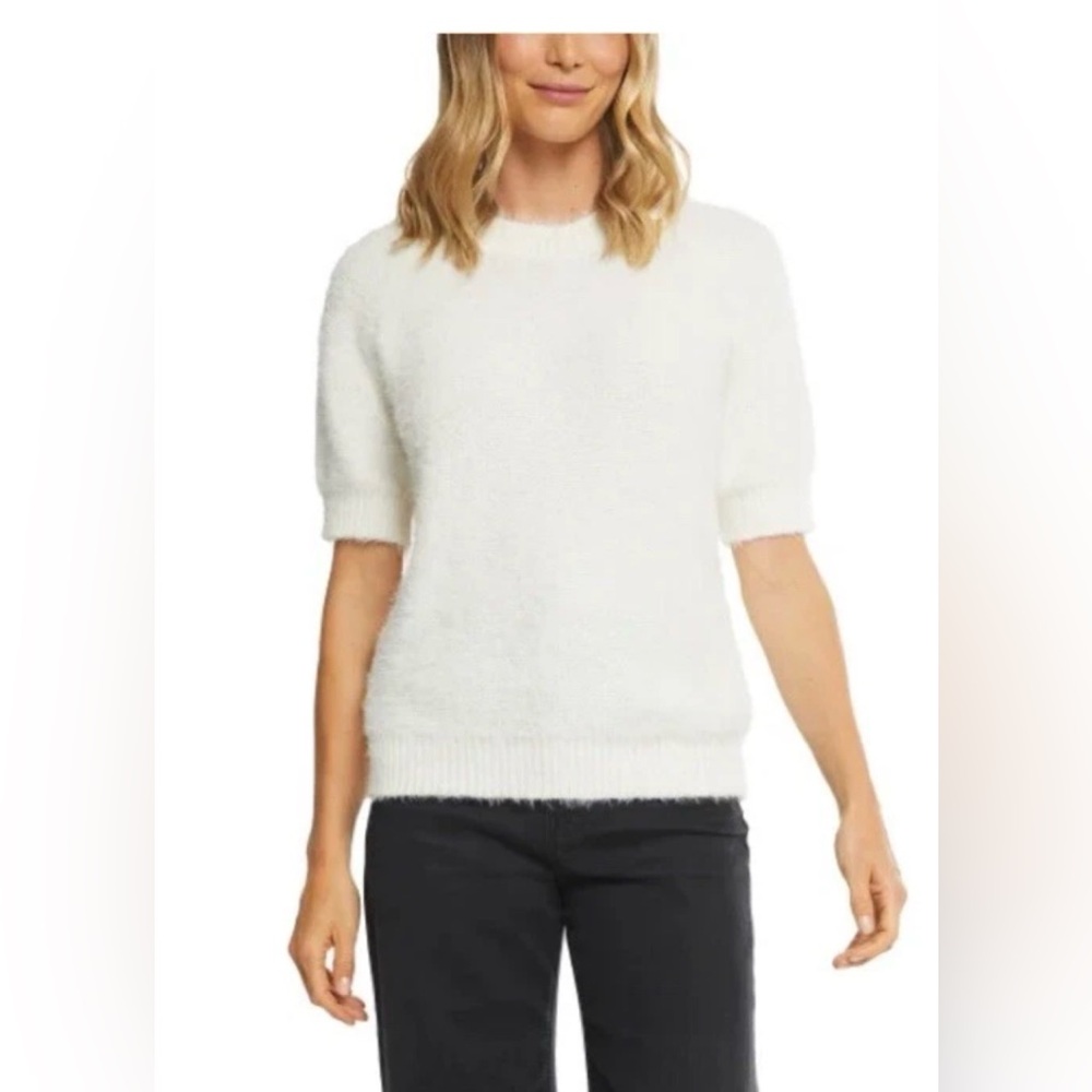 Matty M Womens Sweater Ivory Eyelash Crewneck Soft Size Large